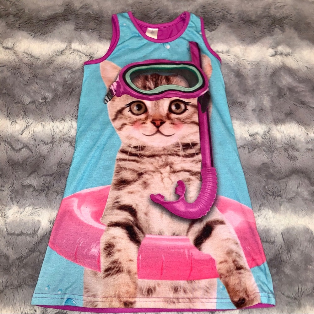 3/$20 Girls Scuba diving cat nightgown purple